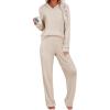 imageANRABESS Womens 2 Piece Lounge Pajama Sets Ribbed Knit Long Sleeve Hoodies Tops Matching Pants Casual Fall Sleepwear OutfitsLight Khaki