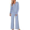 imageANRABESS Womens Fleece Pajama Sets 2 Piece Outfits Matching Lounge Set Casual Ribbed Knit Long Sleeve Pj 2025 Fall SleepwearSky
