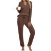imageANRABESS Womens Lounge Set 2025 Fall 2 Piece Outfit Long Sleeve Pajamas Sets Henley Top ampamp Pants Loungewear ClothingBrown