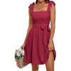 imageANRABESS Womens Sleeveless Tie Strap Mini Dress Summer Square Neck Smocked A Line Swing Elegant Cute Cocktail Short DressesDark Red