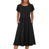 imageANRABESS Womens Summer Short Sleeve ALine Midi Dresses Casual Floral TShirt Dresses Flowy Beach Sundress with PocketsBlack