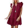 imageANRABESS Womens Summer VNeck Drawstring Ruffle Cap Short Sleeve Casual Shift Mini Dress with PocketsWine Red