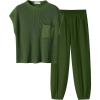 imageANRABESS Womens Two Piece Outfits Knit Sweater Vest Crop Top Pants Lounge Matching Tracksuit Sweatsuit Travel Clothes SetsArmy Green