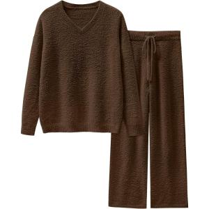 imageANRABESS Lounge Sets for Women Fuzzy Fleece Pajama Sets 2 Piece Outfits Cozy Sweater Matching Set 2025 Fall Winter LoungewearBrown