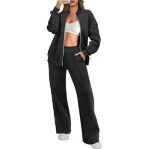imageANRABESS Women 2 Piece Outfits Lounge Set Oversized Zip Up Sweatshirt Jacket Sweatpant Matching Sweat Sets Winter SweatsuitsBlack