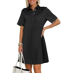 imageANRABESS Women Button Down Shirts Dress Summer Casual Oversized Short Sleeve Mini Dresses with Pockets 2025 TrendyBlack