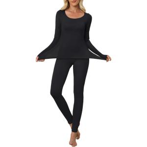 imageANRABESS Women Lightweight See Through Sexy Thermal Underwear Sets Fall Ultra Stretchy 2 Piece Pajamas Lounge Basic Layer SetBlack