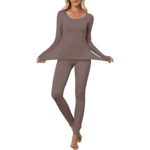 imageANRABESS Women Lightweight See Through Sexy Thermal Underwear Sets Fall Ultra Stretchy 2 Piece Pajamas Lounge Basic Layer SetDusty Brown