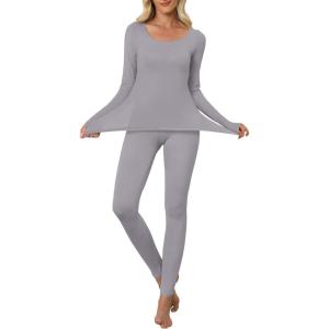 imageANRABESS Women Lightweight See Through Sexy Thermal Underwear Sets Fall Ultra Stretchy 2 Piece Pajamas Lounge Basic Layer SetGrey