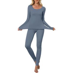 imageANRABESS Women Lightweight See Through Sexy Thermal Underwear Sets Fall Ultra Stretchy 2 Piece Pajamas Lounge Basic Layer SetGrey Blue