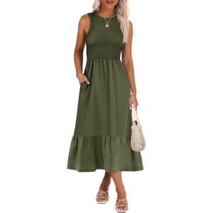 imageANRABESS Women Midi Dresses 2025 Summer Casual Sleeveless Sundress High Neck Tank Top Racerback Flowy Beach Dress  PocketsArmy Green