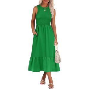 imageANRABESS Women Midi Dresses 2025 Summer Casual Sleeveless Sundress High Neck Tank Top Racerback Flowy Beach Dress  PocketsGreen
