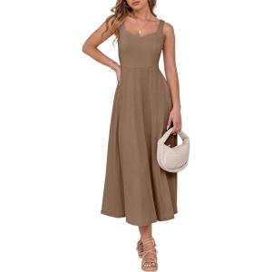 imageANRABESS Women Summer Casual Dress Sleeveless Smocked Back Tank Midi Dresses 2025 Beach Vacation Sundress with PocketsKhaki