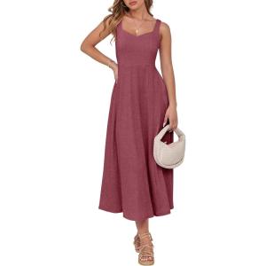 imageANRABESS Women Summer Casual Dress Sleeveless Smocked Back Tank Midi Dresses 2025 Beach Vacation Sundress with PocketsRed
