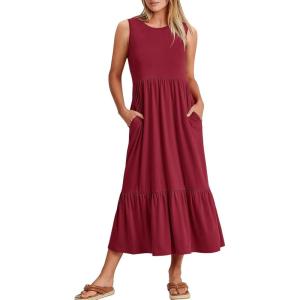 imageANRABESS Women Summer Casual Sleeveless Crewneck Sundress Aline Flowy Tiered Maxi Long Beach Dress Vacation OutfitsDeep Red