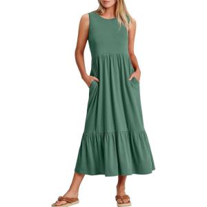 imageANRABESS Women Summer Casual Sleeveless Crewneck Sundress Aline Flowy Tiered Maxi Long Beach Dress Vacation OutfitsGrass