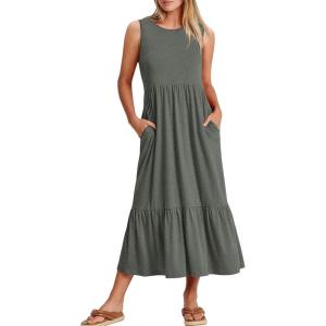 imageANRABESS Women Summer Casual Sleeveless Crewneck Sundress Aline Flowy Tiered Maxi Long Beach Dress Vacation OutfitsGray