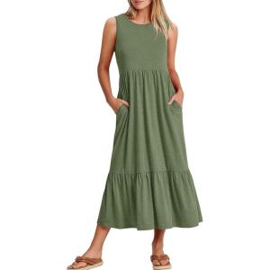 imageANRABESS Women Summer Casual Sleeveless Crewneck Sundress Aline Flowy Tiered Maxi Long Beach Dress Vacation OutfitsGreen