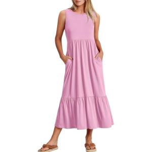 imageANRABESS Women Summer Casual Sleeveless Crewneck Sundress Aline Flowy Tiered Maxi Long Beach Dress Vacation OutfitsLight Pink