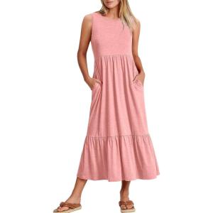 imageANRABESS Women Summer Casual Sleeveless Crewneck Sundress Aline Flowy Tiered Maxi Long Beach Dress Vacation OutfitsPink