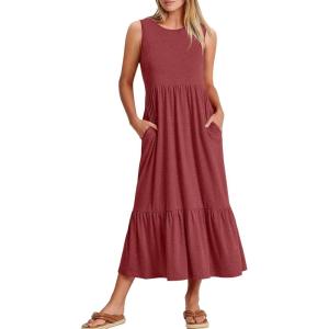 imageANRABESS Women Summer Casual Sleeveless Crewneck Sundress Aline Flowy Tiered Maxi Long Beach Dress Vacation OutfitsRed