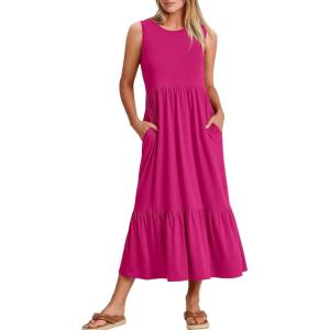 imageANRABESS Women Summer Casual Sleeveless Crewneck Sundress Aline Flowy Tiered Maxi Long Beach Dress Vacation OutfitsRose