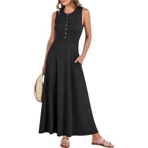 imageANRABESS Women Summer Casual Sleeveless Maxi Sundress Button Fit ampamp Flare ALine Flowy Long Dresses 2025 Beach OutfitsBlack