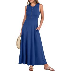 imageANRABESS Women Summer Casual Sleeveless Maxi Sundress Button Fit ampamp Flare ALine Flowy Long Dresses 2025 Beach OutfitsDeep Blue
