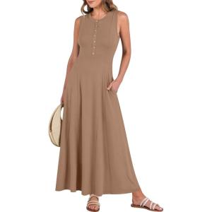 imageANRABESS Women Summer Casual Sleeveless Maxi Sundress Button Fit ampamp Flare ALine Flowy Long Dresses 2025 Beach OutfitsKhaki