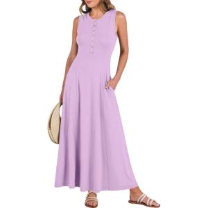 imageANRABESS Women Summer Casual Sleeveless Maxi Sundress Button Fit ampamp Flare ALine Flowy Long Dresses 2025 Beach OutfitsLight Purple