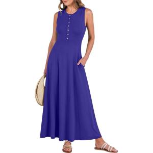imageANRABESS Women Summer Casual Sleeveless Maxi Sundress Button Fit ampamp Flare ALine Flowy Long Dresses 2025 Beach OutfitsRoyal Blue
