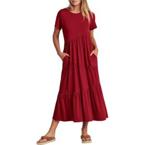 imageANRABESS Women Summer Maxi Dress Short Sleeve Swing Casual Asymmetric Tiered Vacation Long Beach Sundress OutfitsBurgundy