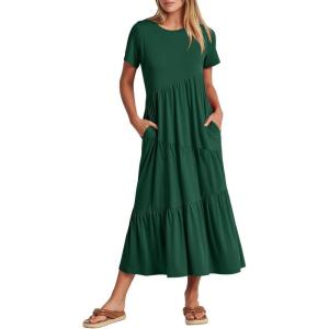 imageANRABESS Women Summer Maxi Dress Short Sleeve Swing Casual Asymmetric Tiered Vacation Long Beach Sundress OutfitsDeep Green
