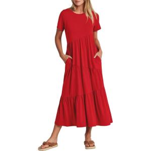 imageANRABESS Women Summer Maxi Dress Short Sleeve Swing Casual Asymmetric Tiered Vacation Long Beach Sundress OutfitsRed