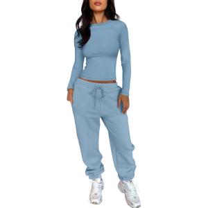 imageANRABESS Womens 2 Piece Sweatsuits Long Sleeve Tight Shirt Tops Joggers Fleece Sweatpants Sets 2025 Fall Sweat Lounge OutfitsGray Blue