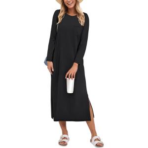 imageANRABESS Womens 34 Long Sleeve Striped Slit Midi T Shirt Dresses with Pockets 2025 Dressy Casual Fall Fashion Travel OutfitsBlack