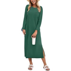 imageANRABESS Womens 34 Long Sleeve Striped Slit Midi T Shirt Dresses with Pockets 2025 Dressy Casual Fall Fashion Travel OutfitsGreen