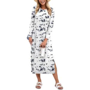 imageANRABESS Womens 34 Long Sleeve Striped Slit Midi T Shirt Dresses with Pockets 2025 Dressy Casual Fall Fashion Travel OutfitsPrint White