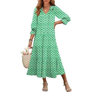 imageANRABESS Womens Boho Maxi Dresses 2025 Summer Casual V Neck Puff Sleeve Floral Tiered Flowy Swing Beach Vacation Long DressFloral Green White