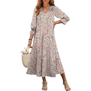 imageANRABESS Womens Boho Maxi Dresses 2025 Summer Casual V Neck Puff Sleeve Floral Tiered Flowy Swing Beach Vacation Long DressFloral Orange White