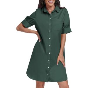 imageANRABESS Womens Button Down Shirt Dress Summer Short Sleeve Business Casual Shift Dresses with Pockets 2025 TrendyArmy Green