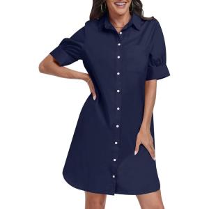 imageANRABESS Womens Button Down Shirt Dress Summer Short Sleeve Business Casual Shift Dresses with Pockets 2025 TrendyNavy Blue