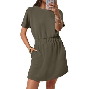 imageANRABESS Womens Dresses 2025 Summer Casual Short Sleeve Crew Neck Elastic Waist Mini T Shirt Dress with PocketsArmy Green