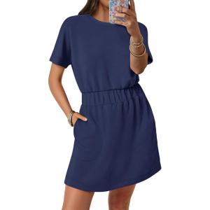 imageANRABESS Womens Dresses 2025 Summer Casual Short Sleeve Crew Neck Elastic Waist Mini T Shirt Dress with PocketsNavy Blue
