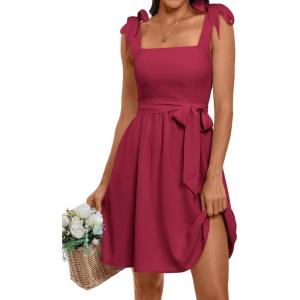 imageANRABESS Womens Sleeveless Tie Strap Mini Dress Summer Square Neck Smocked A Line Swing Elegant Cute Cocktail Short DressesDark Red