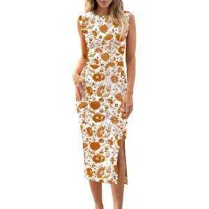 imageANRABESS Womens Slim Fit Tank Dresses Sexy Button Slit Bodycon Business Work Sundresses 2025 Summer Trendy Club Midi DressChrysanthemum