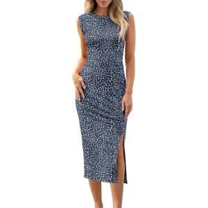 imageANRABESS Womens Slim Fit Tank Dresses Sexy Button Slit Bodycon Business Work Sundresses 2025 Summer Trendy Club Midi DressWhite Dot