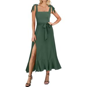 imageANRABESS Womens Square Neck Ruffle Split Midi Elegant Formal Wedding Guest Cocktail Bridesmaid Graduation Party DressesGreen