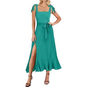 imageANRABESS Womens Square Neck Ruffle Split Midi Elegant Formal Wedding Guest Cocktail Bridesmaid Graduation Party DressesLake Green
