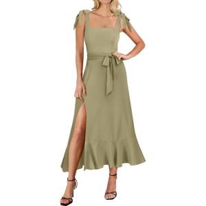 imageANRABESS Womens Square Neck Ruffle Split Midi Elegant Formal Wedding Guest Cocktail Bridesmaid Graduation Party DressesPea Green
